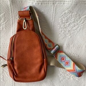 Anthropologie Orange Leather Crossbody Bag